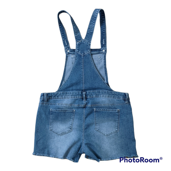 Arizona Low Waist Blue Denim Overall Shorts Size 18.5 Plus - Picture 2 of 5